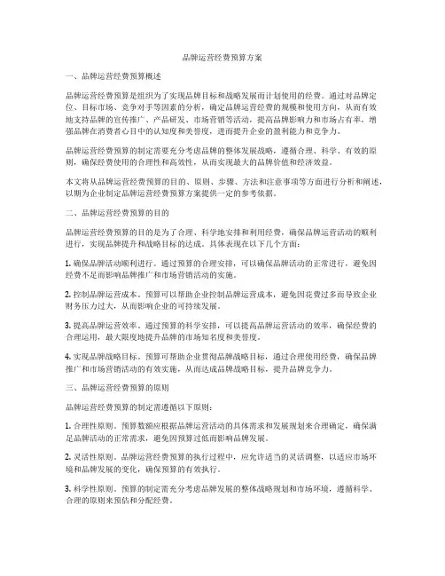 品牌运营经费预算方案
