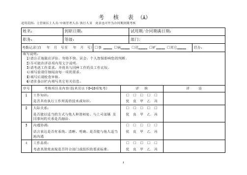 管理层转正考核评估表