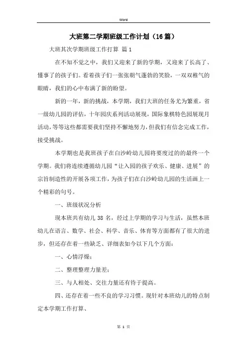 大班第二学期班级工作计划(16篇)