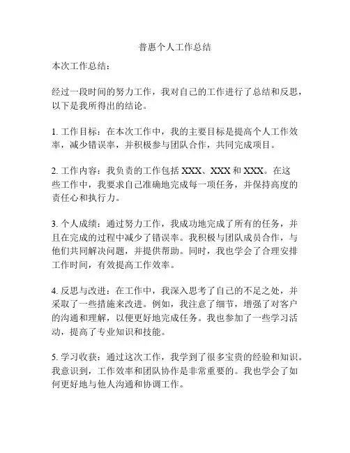 普惠个人工作总结