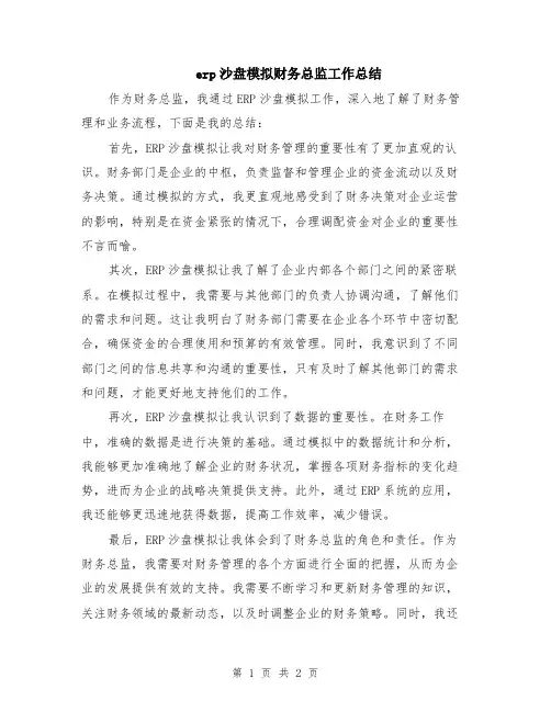 erp沙盘模拟财务总监工作总结
