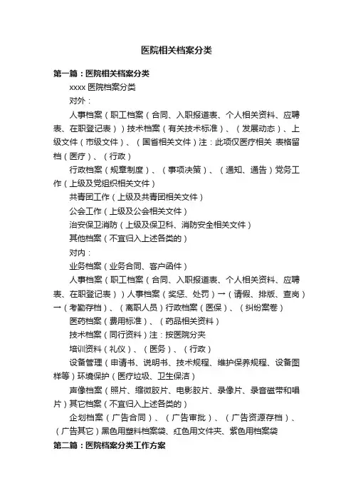 医院相关档案分类