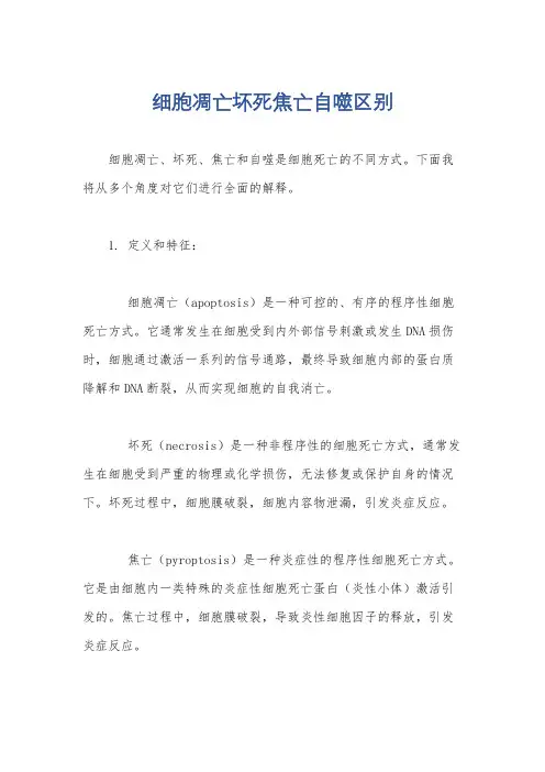 细胞凋亡坏死焦亡自噬区别