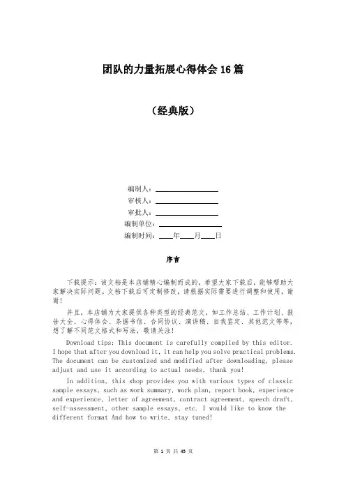 团队的力量拓展心得体会16篇