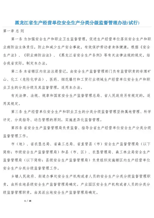 黑龙江省生产经营单位安全生产分类分级监督管理办法