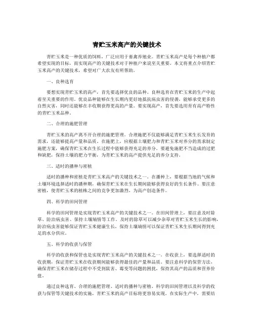 青贮玉米高产的关键技术