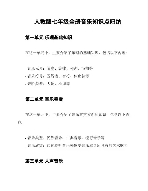 人教版七年级全册音乐知识点归纳