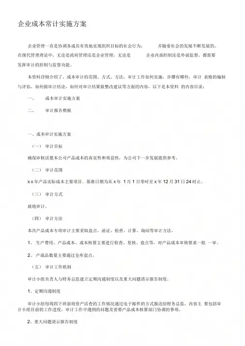 《企业成本审计实施方案》