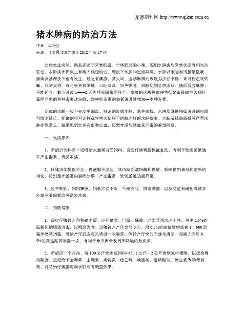 猪水肿病的防治方法