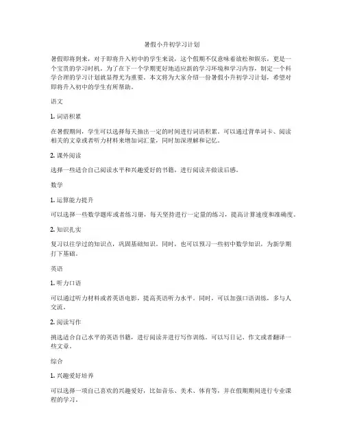 暑假小升初学习计划