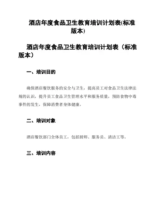 酒店年度食品卫生教育培训计划表(标准版本)