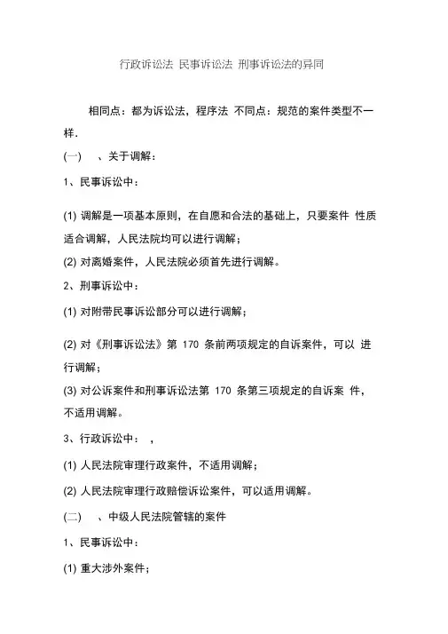 (完整版)行政诉讼法民事诉讼法刑事诉讼法的异同