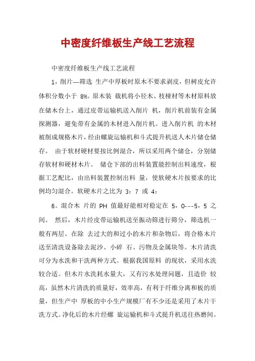 中密度纤维板生产线工艺流程