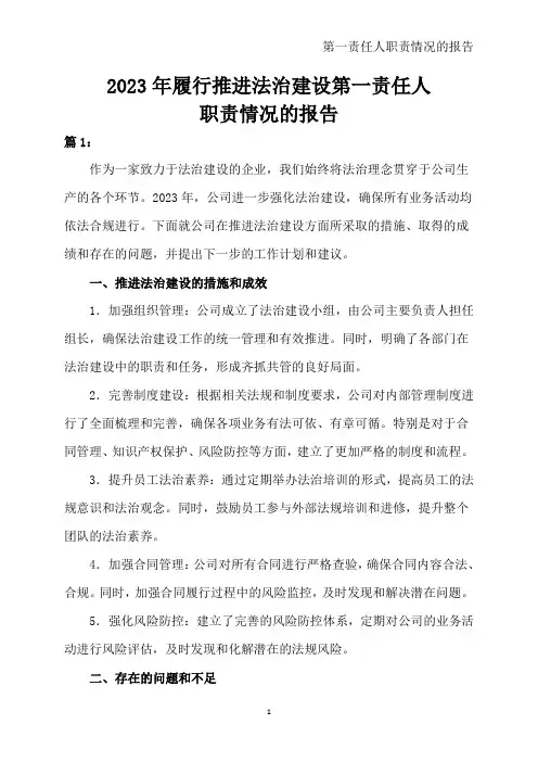 2023年履行推进法治建设第一责任人职责情况的报告