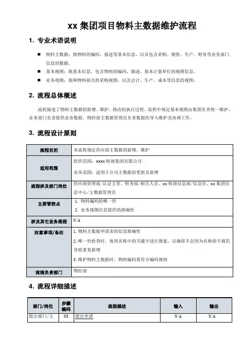 企业公司制度文件   物料主数据维护流程