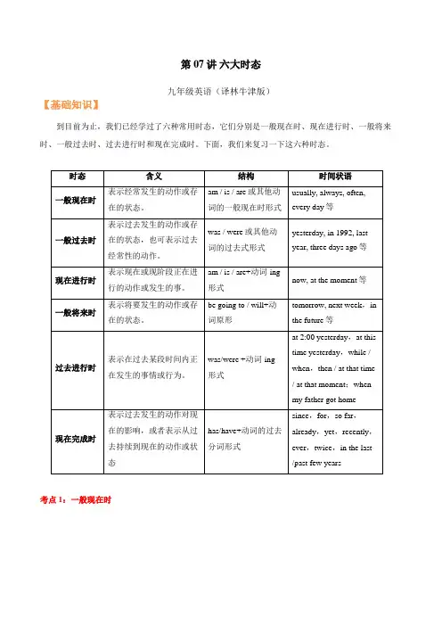 第07讲 六大时态(原卷版)-九年级英语(牛津译林版)