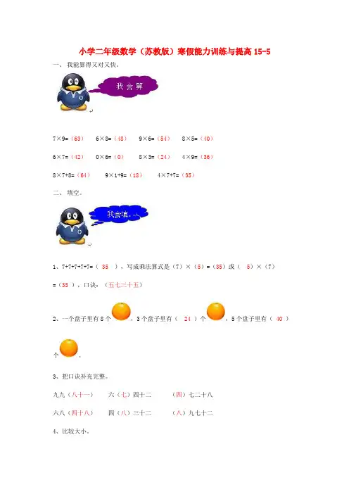 二年级数学寒假能力训练与提高15-5 苏教版