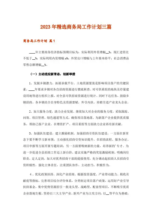 2023年精选商务局工作计划三篇