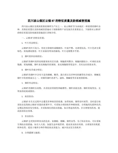 四川凉山烟区云烟87的特征质量及防病减害措施