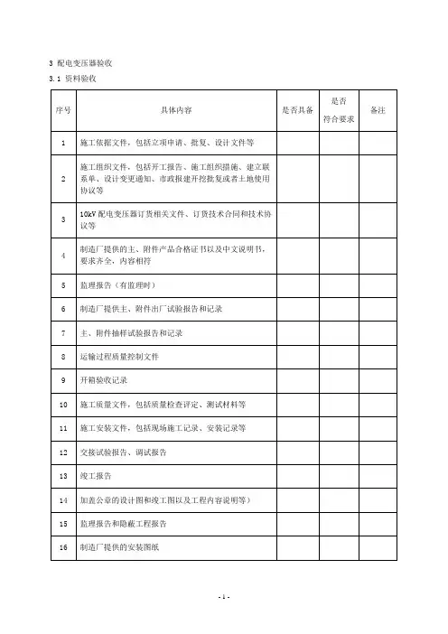 配网工程竣工现场验收项目表