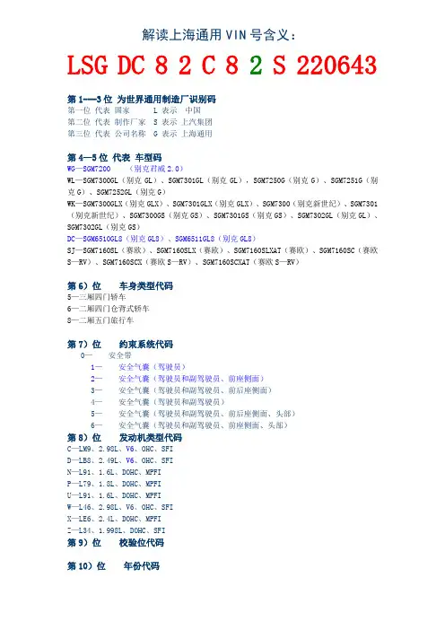 上海通用VIN含义