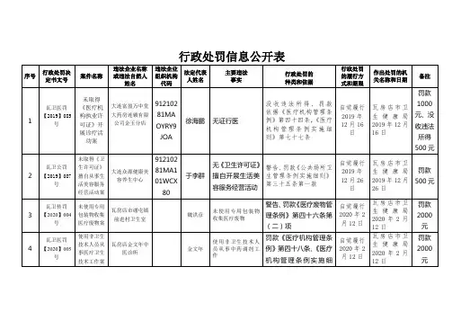 行政处罚信息公开表【模板】