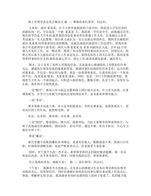 新上任领导表态发言稿范例