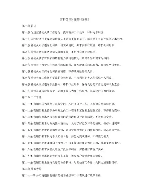 营销员日常管理制度范本