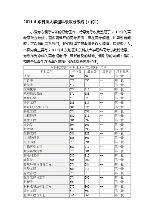 2011山东科技大学理科录取分数线（山东）