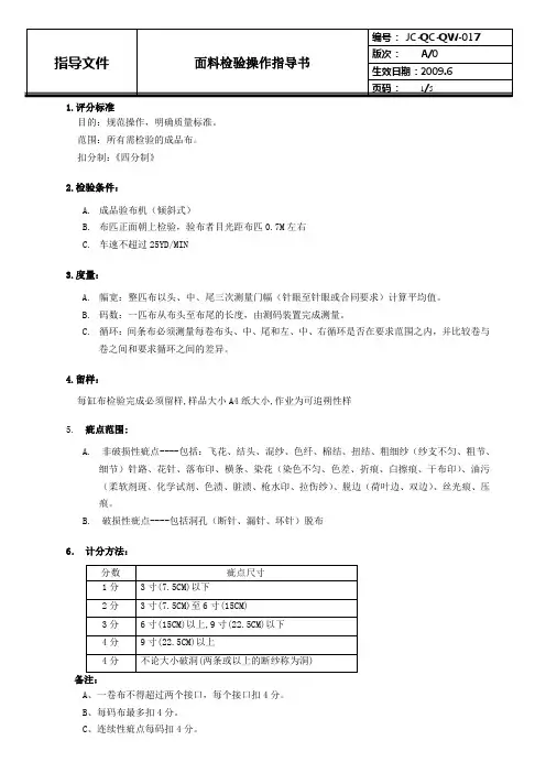 面料检验操作指导书