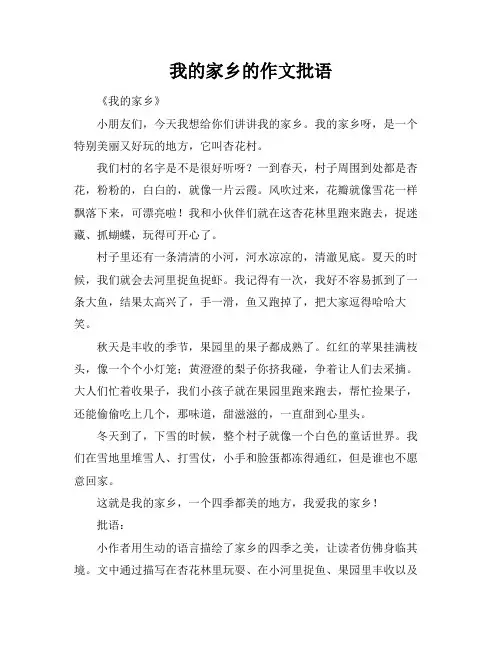我的家乡的作文批语