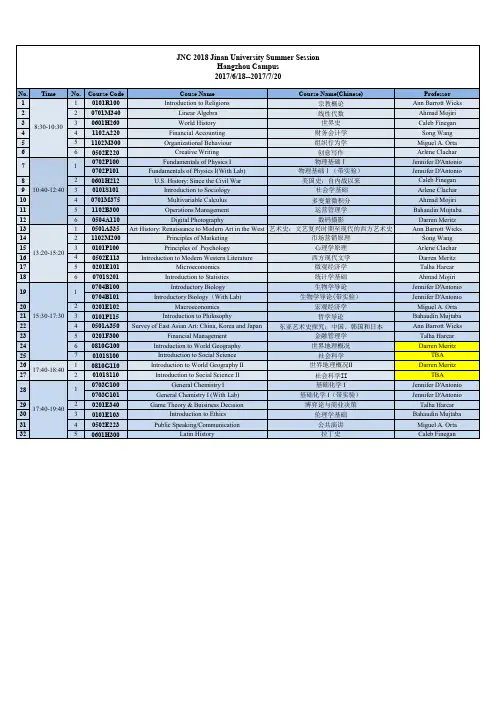 2018JNC国际暑期学校杭州校区课表
