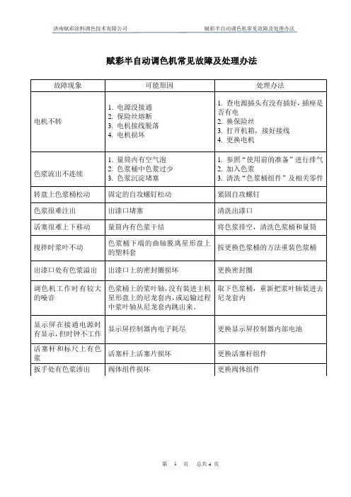 赋彩半自动调色机常见故障及处理办法