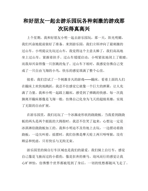三年级作文那次玩得真高兴之和好朋友一起去游乐园玩各种刺激的游戏那次玩得真高兴