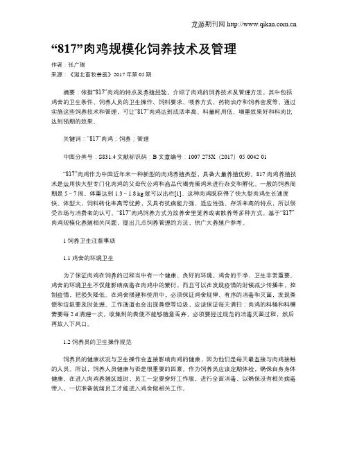 “817”肉鸡规模化饲养技术及管理