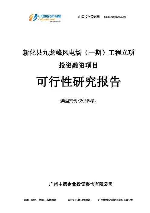 新化县九龙峰风电场(一期)工程融资投资立项项目可行性研究报告(非常详细)