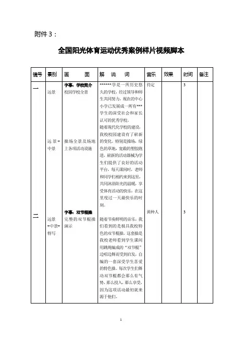 全国阳光体育运动优秀案例--视频脚本