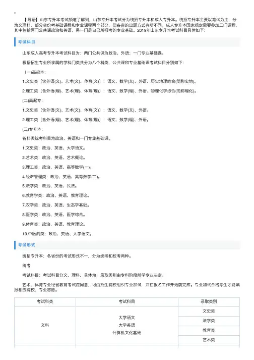 2019年山东专升本考试科目安排