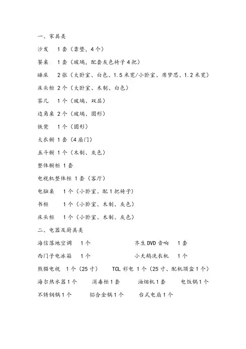 出租房屋内物品清单