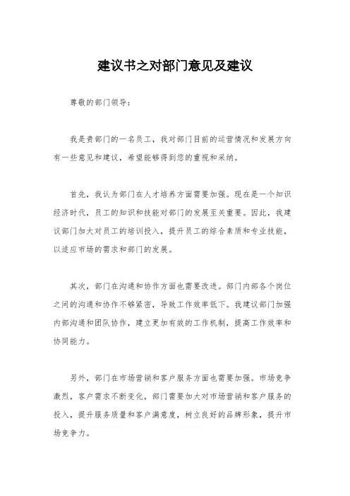 建议书之对部门意见及建议