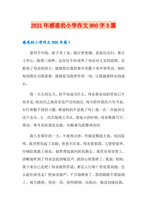 2021年感恩的小学作文900字3篇