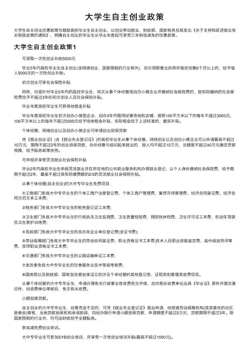 大学生自主创业政策