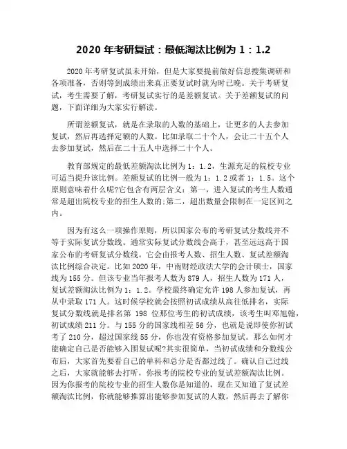 2020年考研复试：最低淘汰比例为1：1.2