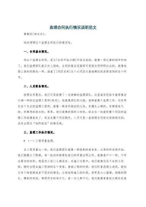 监理合同执行情况说明范文