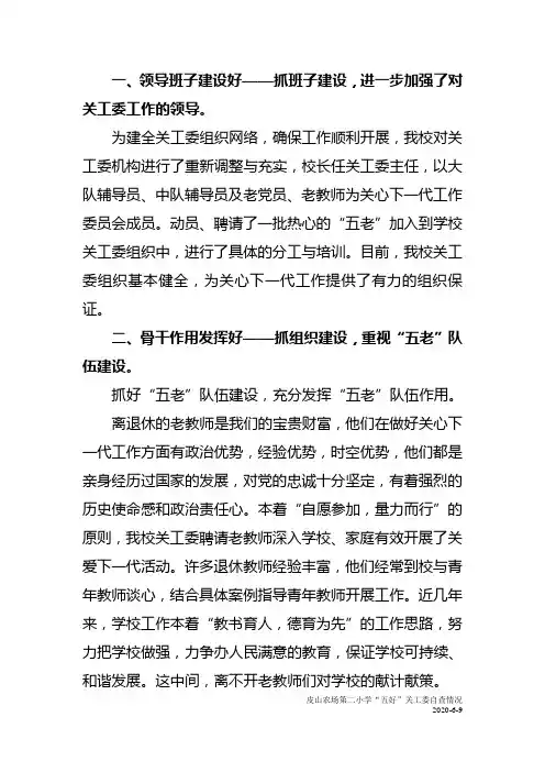 皮山农场第二小学“五好”关工委自查情况