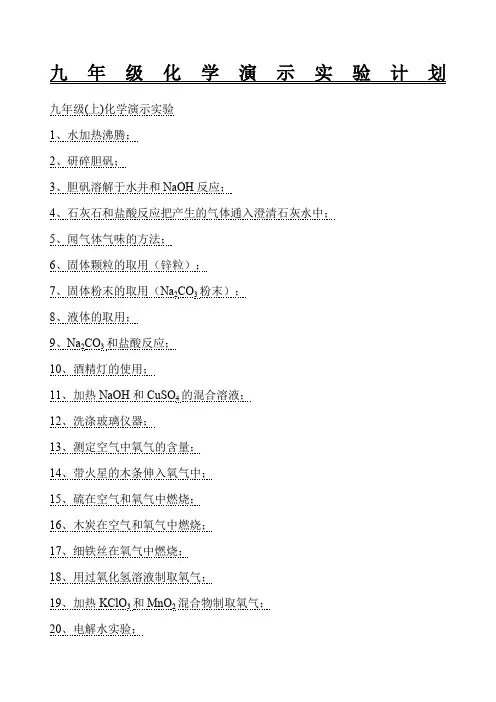 人教版九年级化学演示及分组实验目录