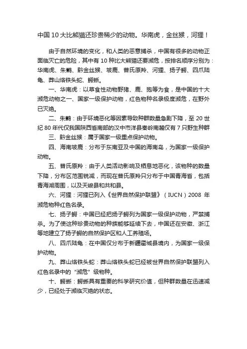 中国10大比熊猫还珍贵稀少的动物。华南虎，金丝猴，河狸！