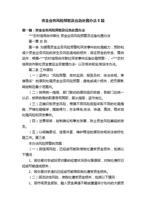 资金业务风险预警及应急处置办法5篇