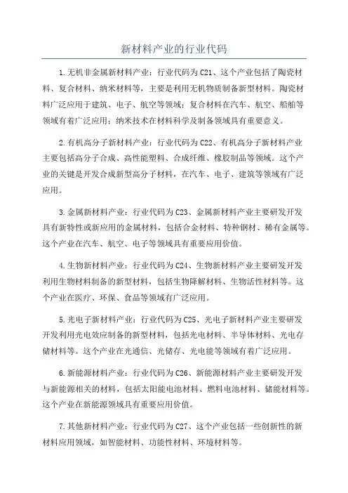 新材料产业的行业代码