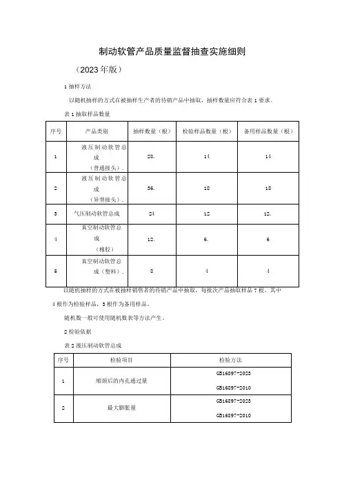 制动软管产品质量监督抽查实施细则(2023年版)